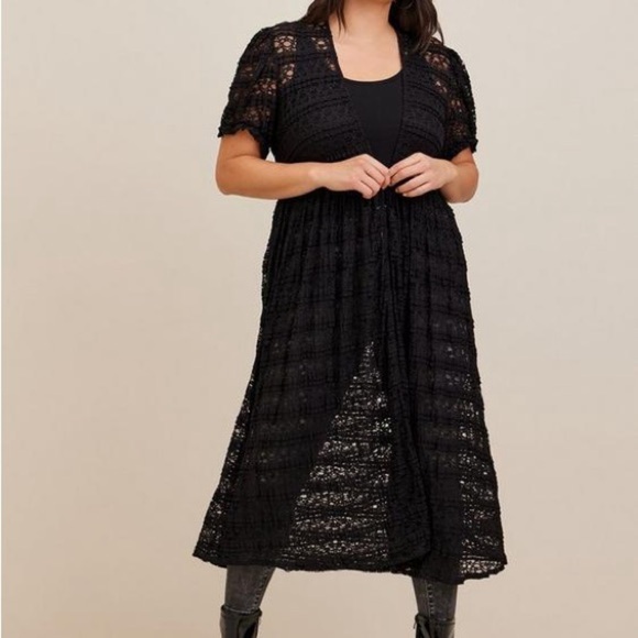 Torrid women black mesh ruffle sleeve maxi kimono swim cover Sz 00 Bin 0 - Picture 2 of 9